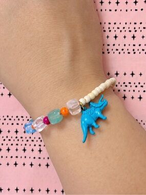 Handmade Blue Dinosaur Beaded Bracelet - Cute Charm Accessory